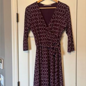 Geometric Patterned Purple Wrap Dress
